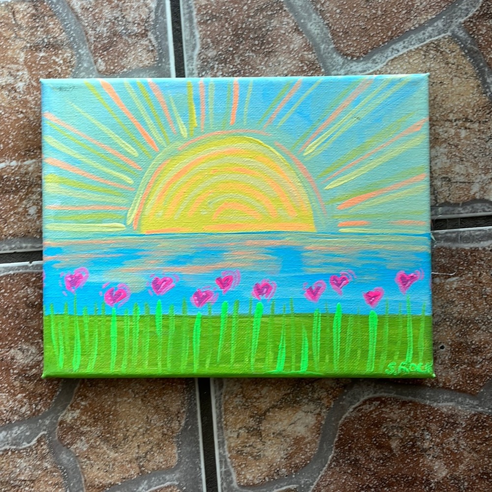 “Happy Sunrise” is a 7x9 acrylic painting by New Orleans artist Shannon Marie